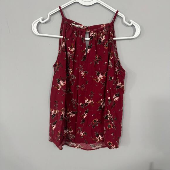 Maurices Dark Red Floral Print Keyhole Neckline Tank Top Women's Size Medium - Picture 1 of 7